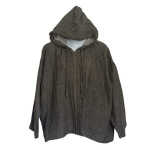 ESKANDAR 100% Linen Gauzy Zip-Up Hooded Jacket